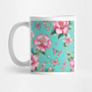 Pink and turquoise chinoiserie flowers and butterflies Mug